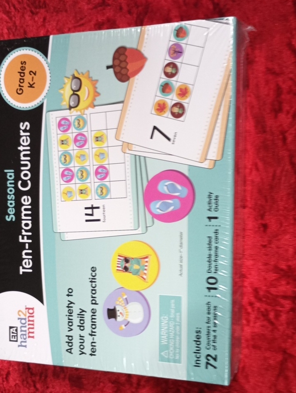Hand2Mind Seasonal Ten-Frame Counters – Teal and White